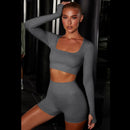 Dinazah Women Classic Flat Collar Long Sleeve Yoga Suit