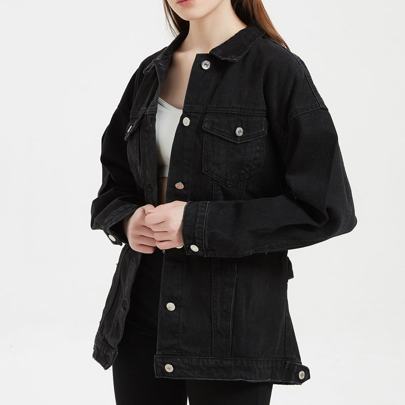 Denim Washed Women Black Jacket